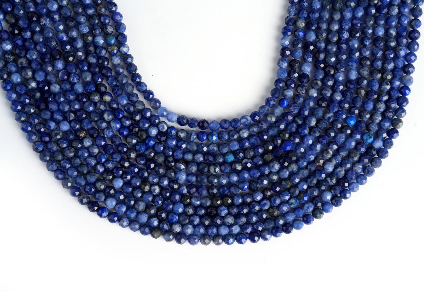 Natural Sodalite Gemstone Round Micro Faceted Beads String 15.5 Inches Long 2/3/4/6 MM for Jewelry Making and Crafting - AS & JG