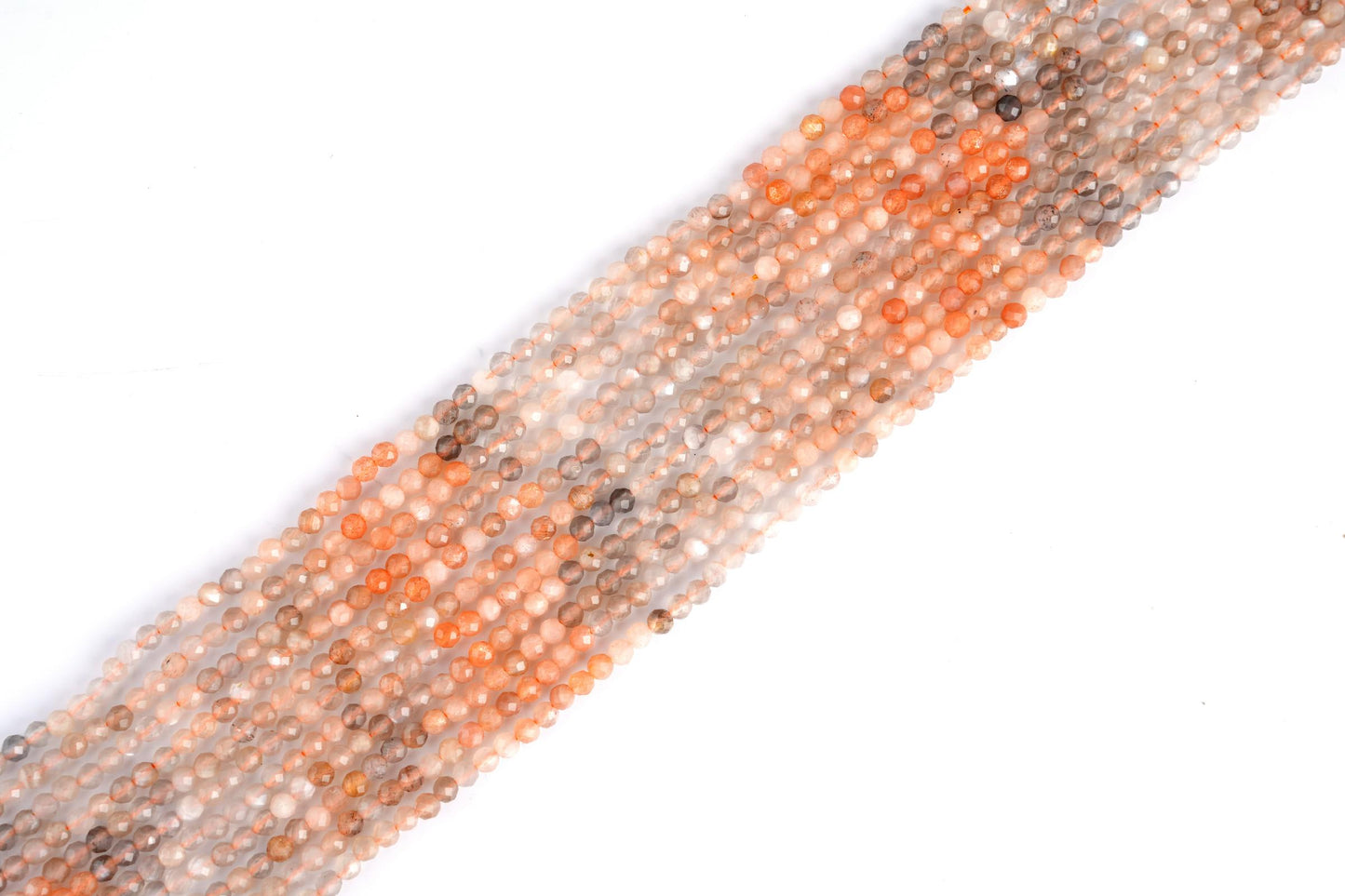 Natural Sunstone Shaded Gemstone Round Micro Faceted Beads String 15.5 Inches Long 2/3/4/6 MM for Jewelry Making and Crafting - AS & JG