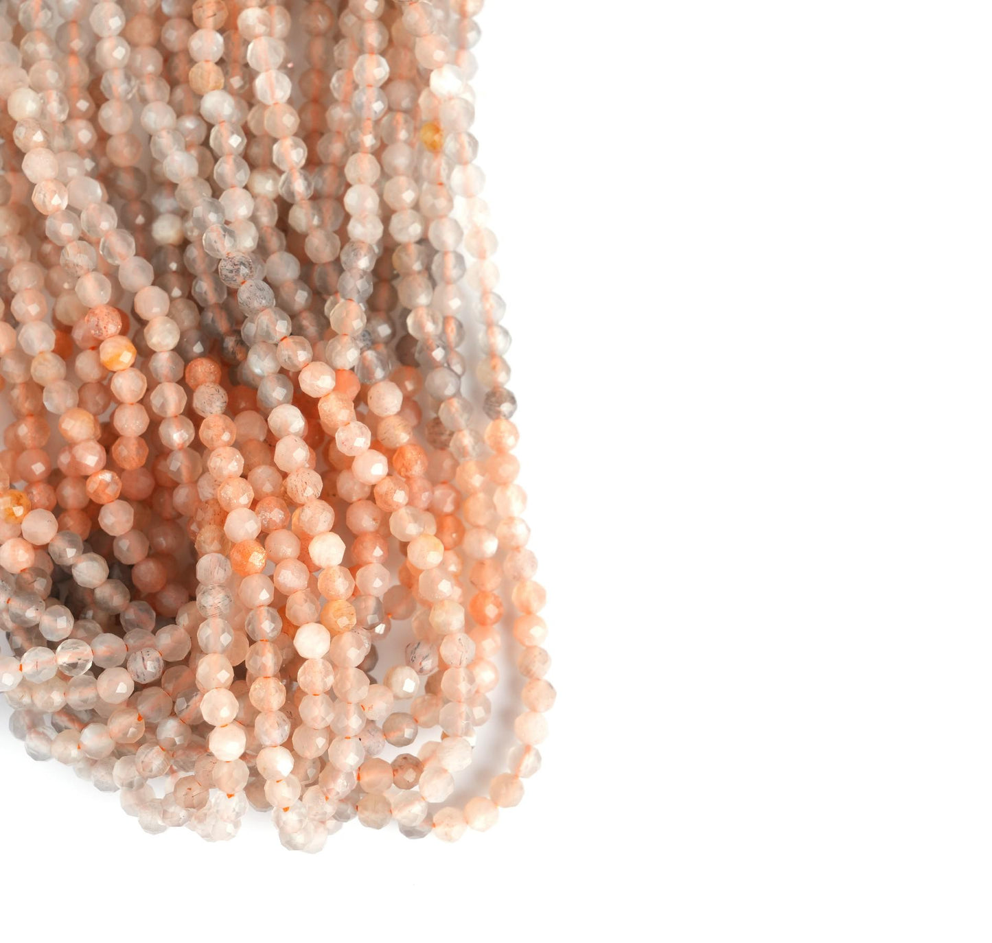Natural Sunstone Shaded Gemstone Round Micro Faceted Beads String 15.5 Inches Long 2/3/4/6 MM for Jewelry Making and Crafting - AS & JG