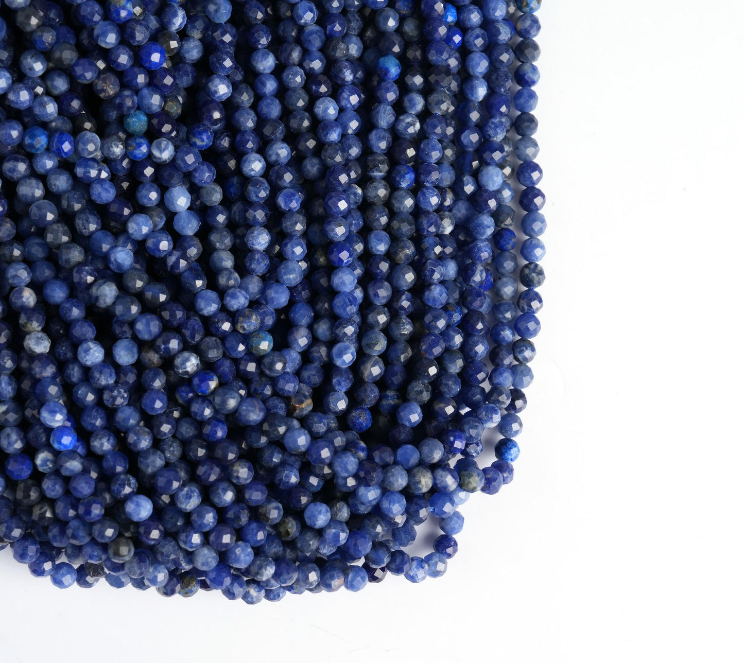 Natural Sodalite Gemstone Round Micro Faceted Beads String 15.5 Inches Long 2/3/4/6 MM for Jewelry Making and Crafting - AS & JG