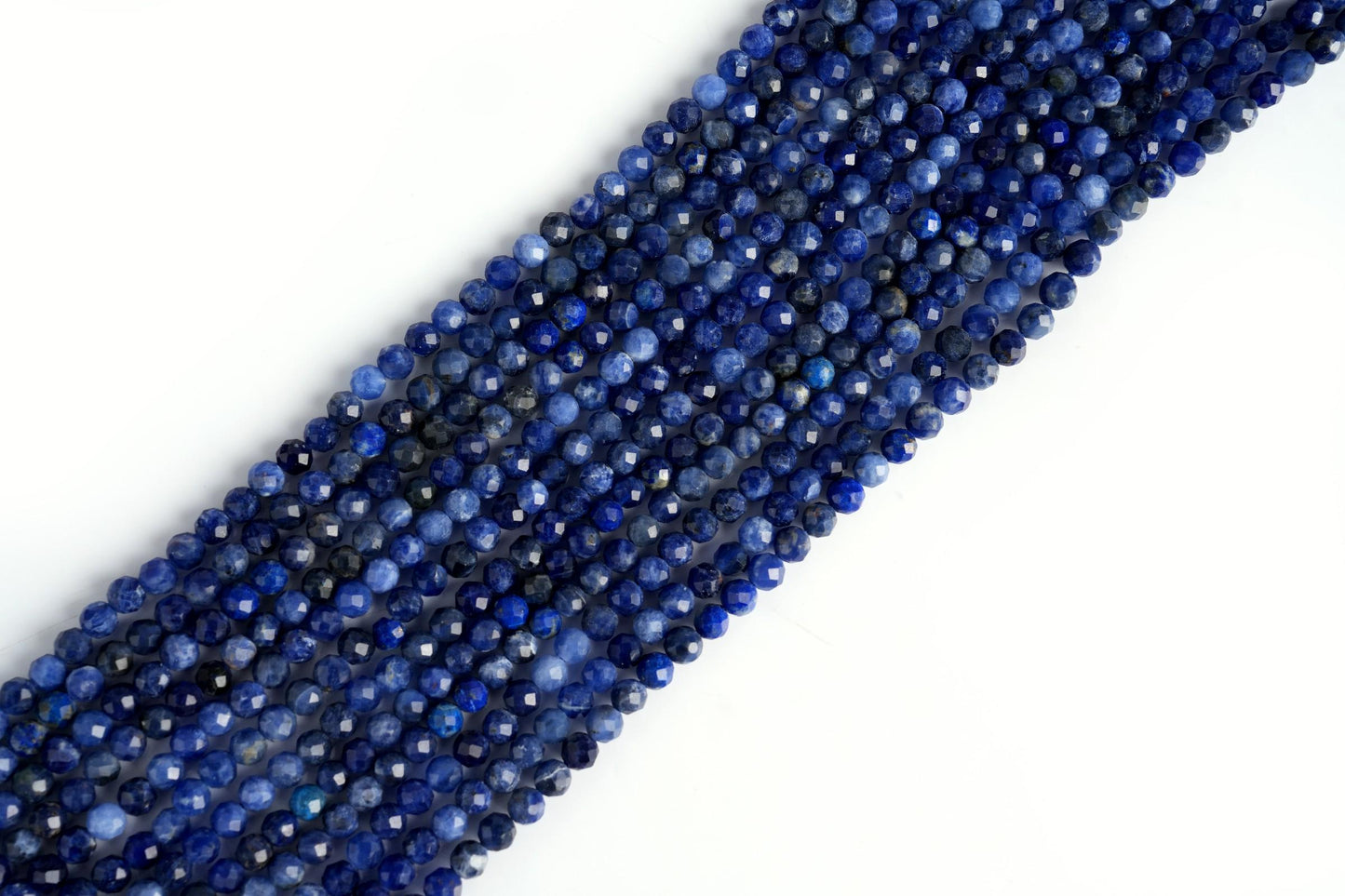 Natural Sodalite Gemstone Round Micro Faceted Beads String 15.5 Inches Long 2/3/4/6 MM for Jewelry Making and Crafting - AS & JG