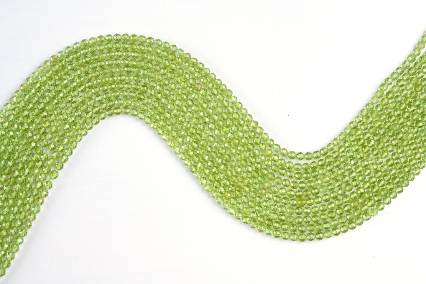 Natural Peridot Gemstone Round Micro Faceted Beads String 15.5 Inches Long 2/3/4/6 MM for Jewelry Making and Crafting - AS & JG