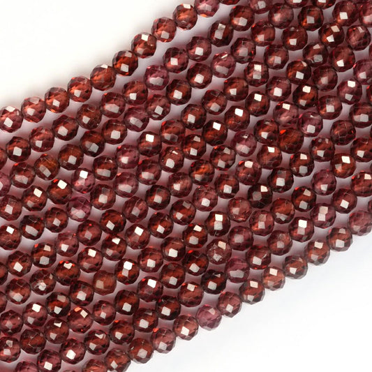 Natural Champagne Garnet Gemstone Round Micro Faceted Beads String 15.5 Inches Long 2/3/4/6 MM for Jewelry Making and Crafting - AS & JG
