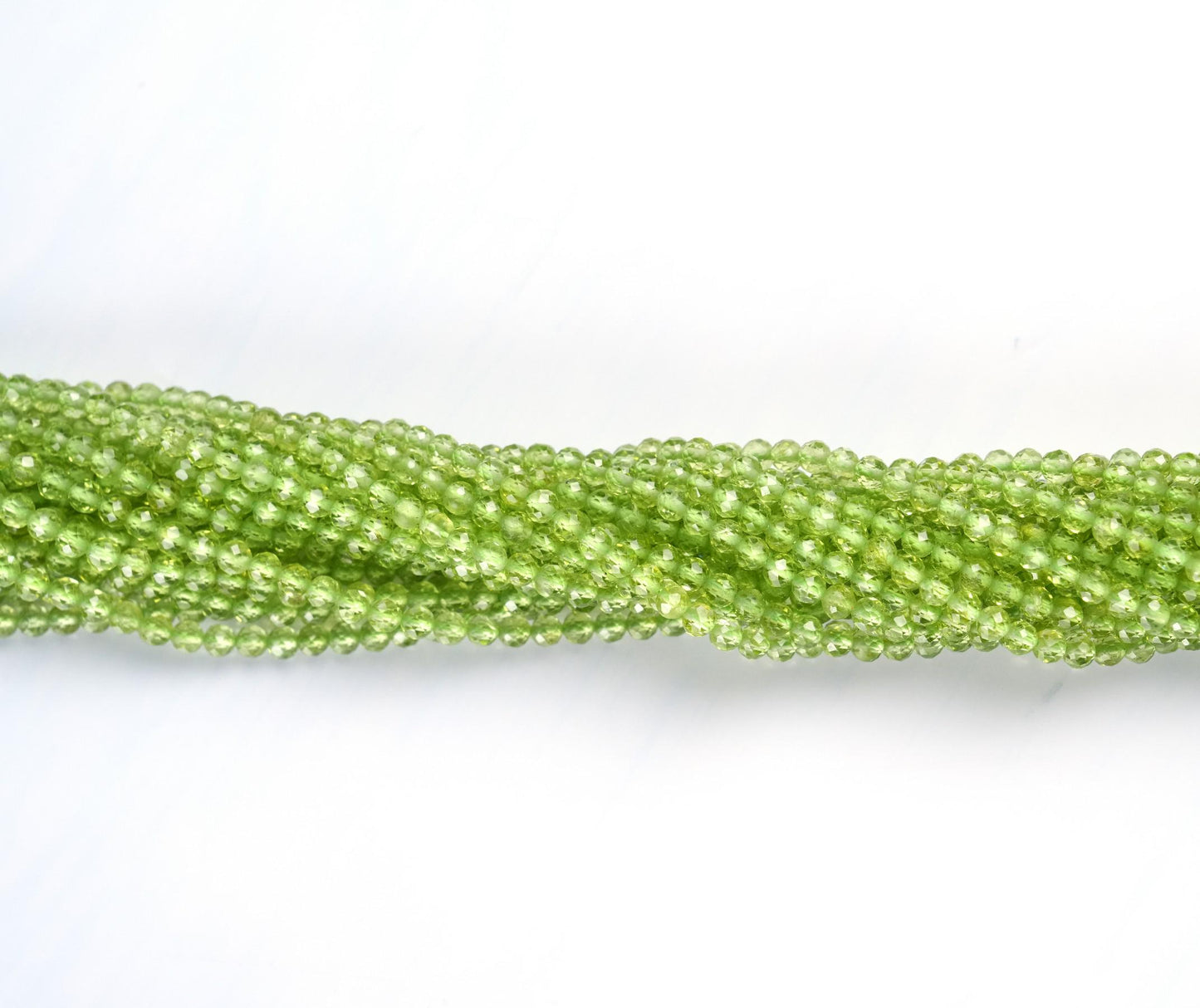 Natural Peridot Gemstone Round Micro Faceted Beads String 15.5 Inches Long 2/3/4/6 MM for Jewelry Making and Crafting - AS & JG