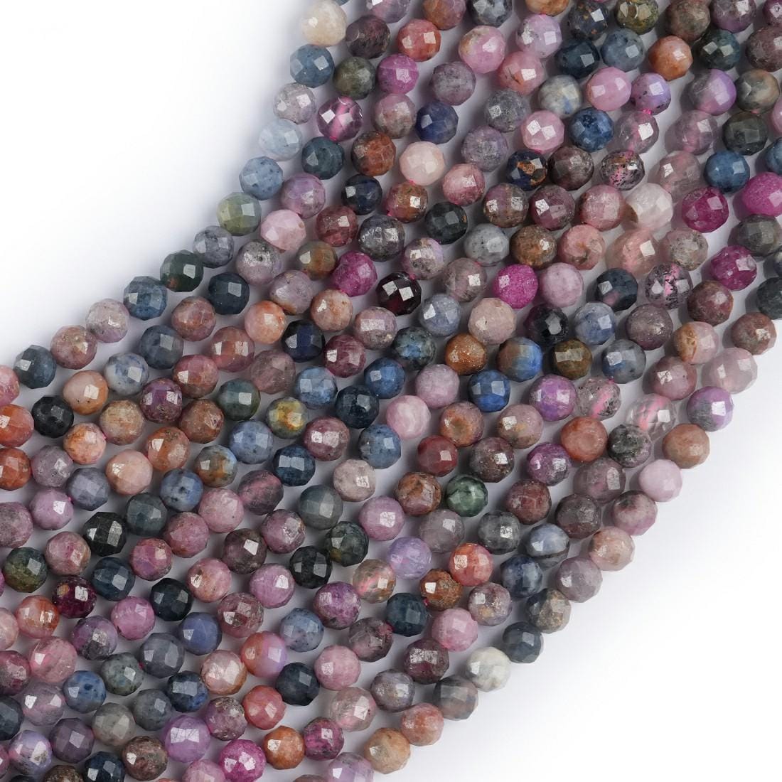 Natural Ruby Sapphire Gemstone Round Micro Faceted Beads String 15.5 Inches Long 2/3/4/6 MM for Jewelry Making and Crafting - AS & JG
