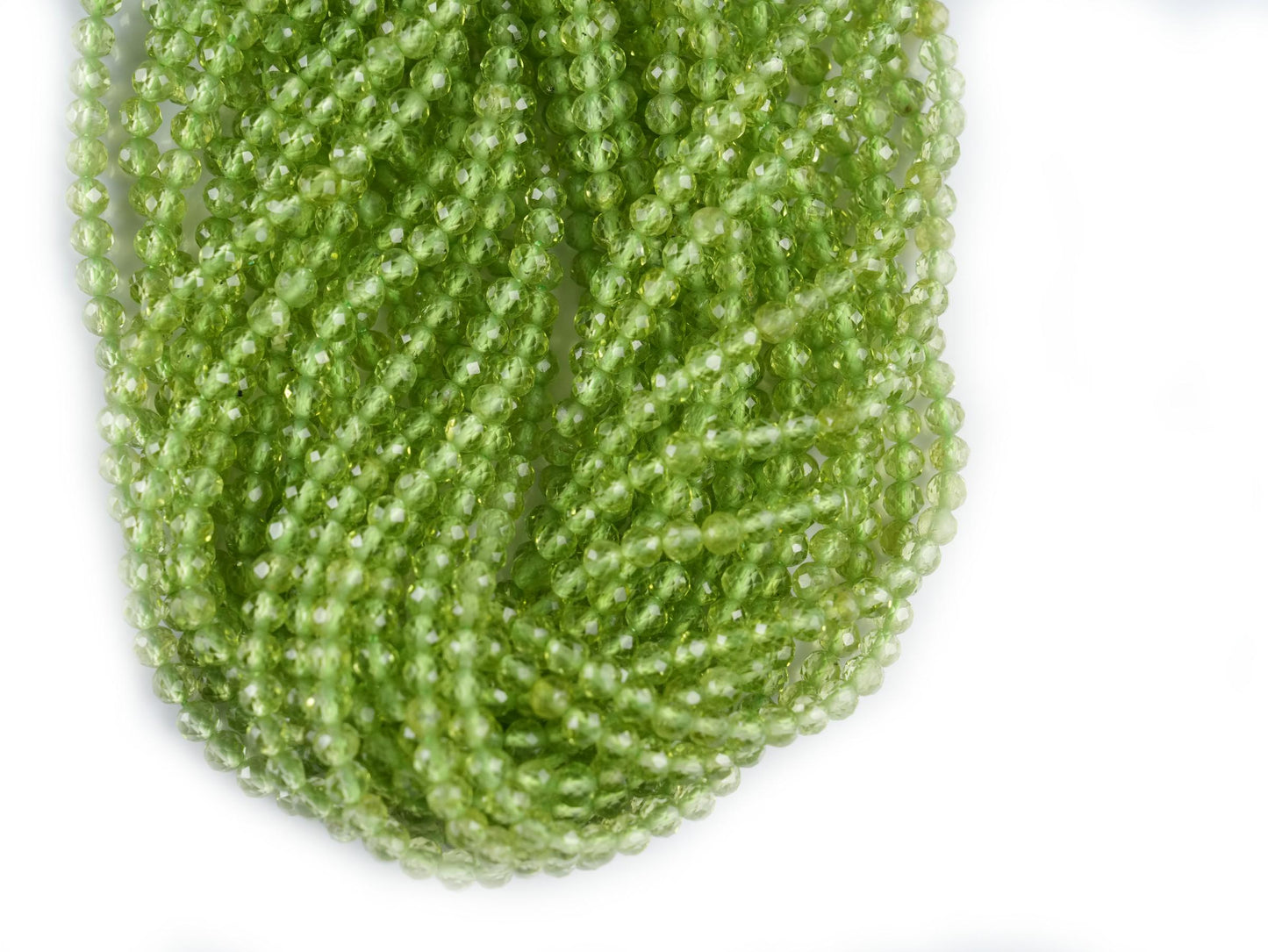 Natural Peridot Gemstone Round Micro Faceted Beads String 15.5 Inches Long 2/3/4/6 MM for Jewelry Making and Crafting - AS & JG