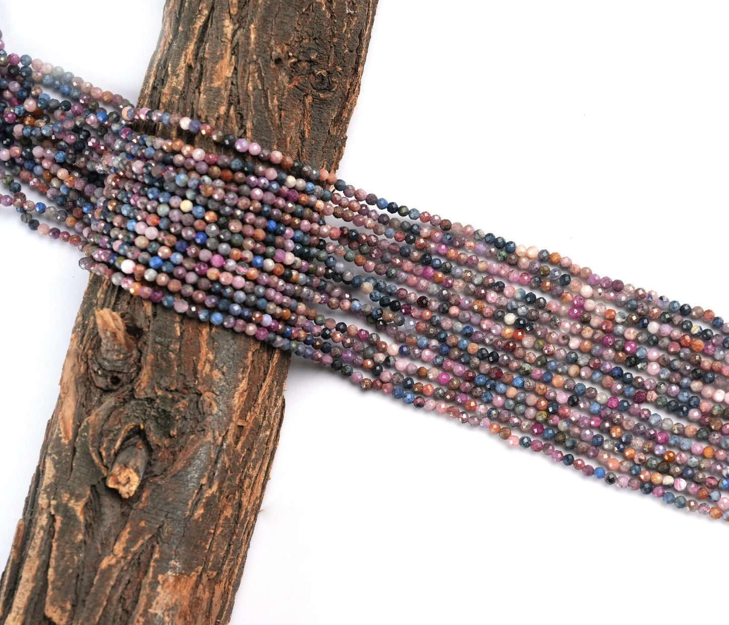 Natural Ruby Sapphire Gemstone Round Micro Faceted Beads String 15.5 Inches Long 2/3/4/6 MM for Jewelry Making and Crafting - AS & JG