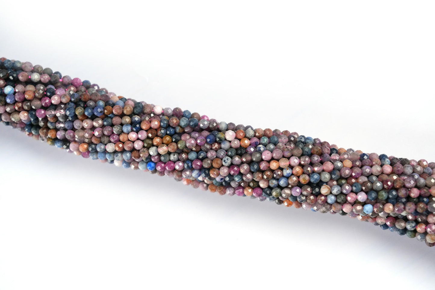 Natural Ruby Sapphire Gemstone Round Micro Faceted Beads String 15.5 Inches Long 2/3/4/6 MM for Jewelry Making and Crafting - AS & JG