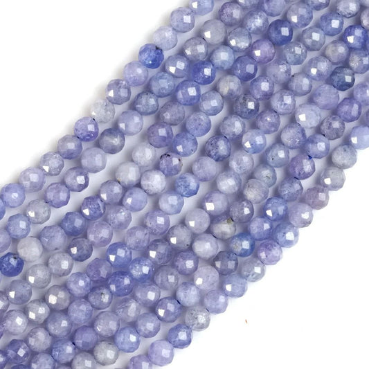 Natural Tanzanite Gemstone Round Micro Faceted Beads String 15.5 Inches Long 2/3/4/6 MM for Jewelry Making and Crafting - AS & JG