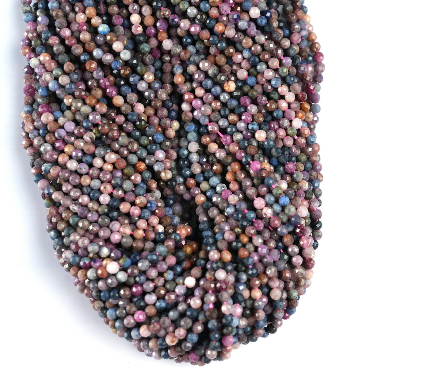 Natural Ruby Sapphire Gemstone Round Micro Faceted Beads String 15.5 Inches Long 2/3/4/6 MM for Jewelry Making and Crafting - AS & JG
