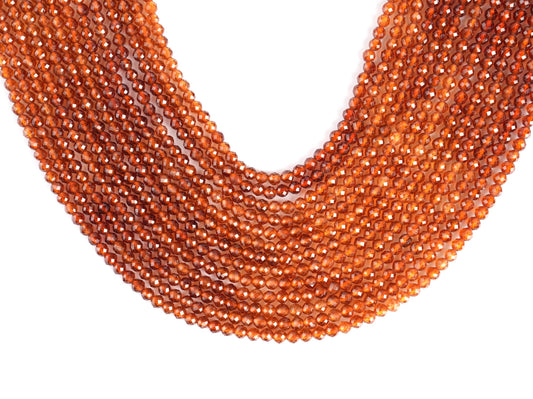 Natural Hessonite Garnet Shaded Gemstone Round Micro Faceted Beads String 15.5 Inches Long 2/3/4/6 MM Jewelry Making and Crafting - AS & JG