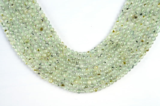 Natural Prehnite Gemstone Round Micro Faceted Beads String 15.5 Inches Long 2/3/4/6 MM for Jewelry Making and Crafting - AS & JG