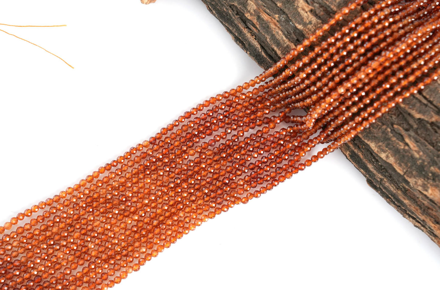 Natural Hessonite Garnet Shaded Gemstone Round Micro Faceted Beads String 15.5 Inches Long 2/3/4/6 MM Jewelry Making and Crafting - AS & JG