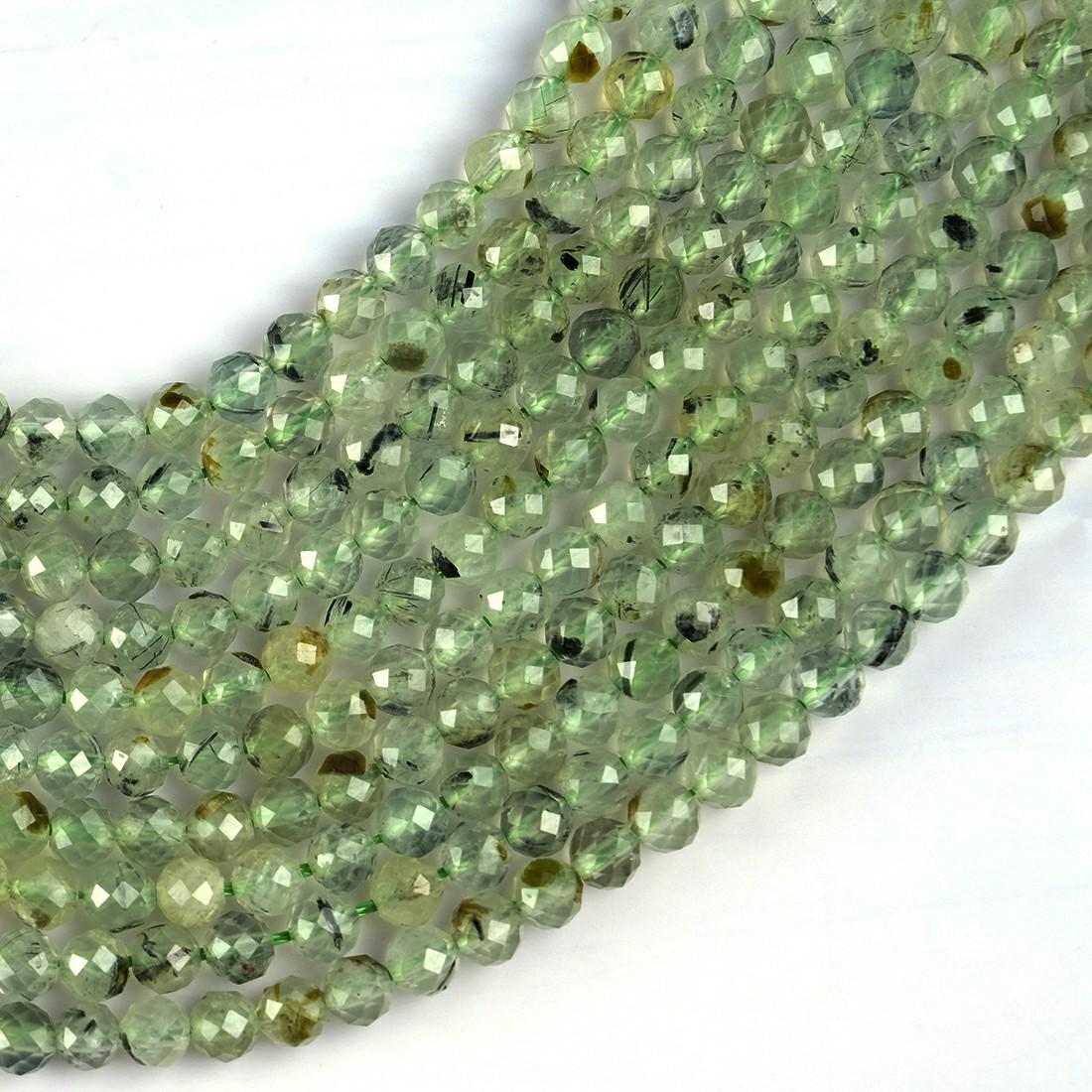 Natural Prehnite Gemstone Round Micro Faceted Beads String 15.5 Inches Long 2/3/4/6 MM for Jewelry Making and Crafting - AS & JG