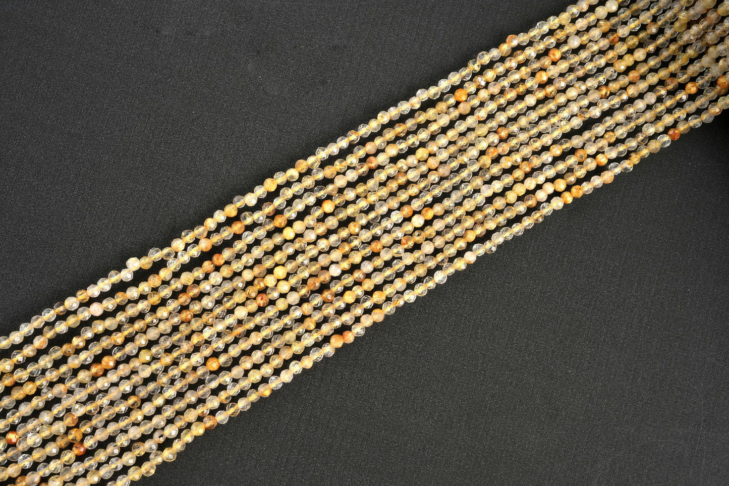 Natural Golden Rutile Quartz Gemstone Round Micro Faceted Beads String 15.5 Inches Long 2/3/4/6 MM for Jewelry Making and Crafting - AS & JG
