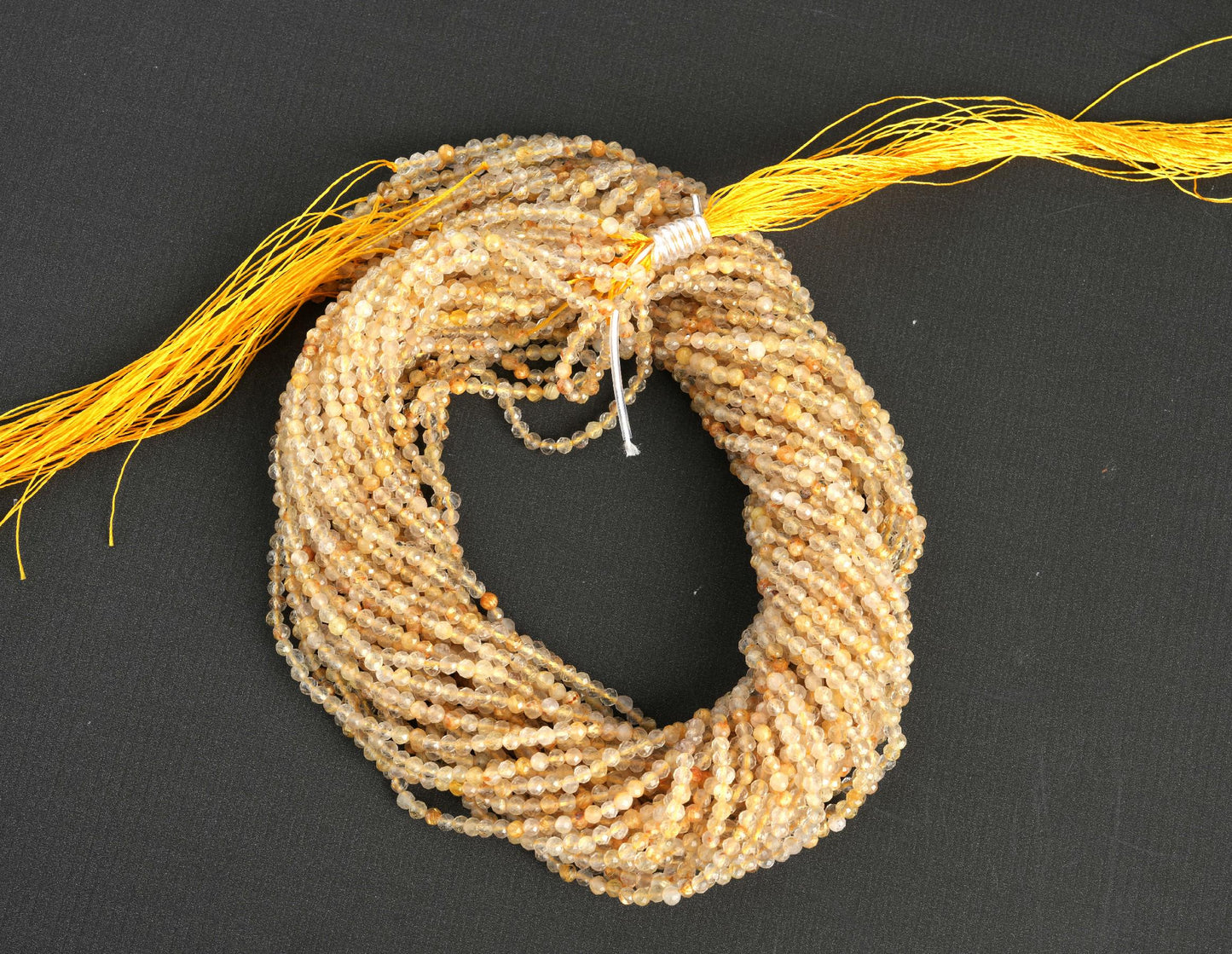 Natural Golden Rutile Quartz Gemstone Round Micro Faceted Beads String 15.5 Inches Long 2/3/4/6 MM for Jewelry Making and Crafting - AS & JG