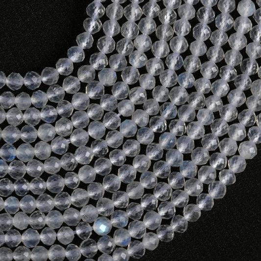 Natural Rainbow Moonstone Gemstone Round Micro Faceted Beads String 15.5 Inches Long 2/3/4/6 MM for Jewelry Making and Crafting - AS & JG