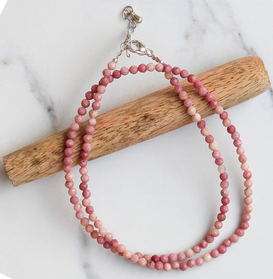 Genuine Rhodonite Beads Necklace / Handcrafted Adjustable Mala Necklace / 3 MM Round Micro Faceted Beaded Necklace Jewelry - AS & JG