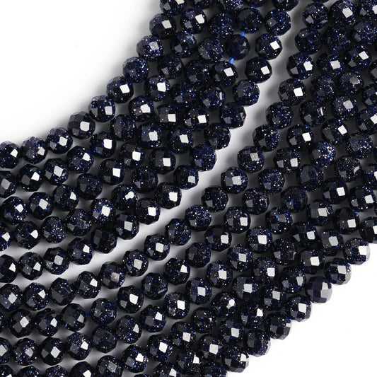 Natural Blue Sandstone Gemstone Round Micro Faceted Beads String 15.5 Inches Long 2/3/4/6 MM for Jewelry Making and Crafting - AS & JG