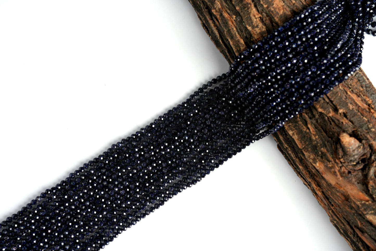 Natural Blue Sandstone Gemstone Round Micro Faceted Beads String 15.5 Inches Long 2/3/4/6 MM for Jewelry Making and Crafting - AS & JG