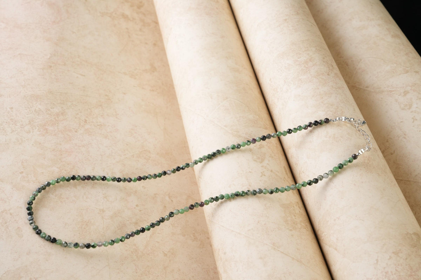 Genuine Ruby Zoisite Beads Necklace / Handcrafted Adjustable Mala Necklace / 3 MM Round Micro Faceted Beaded Necklace Jewelry - AS & JG