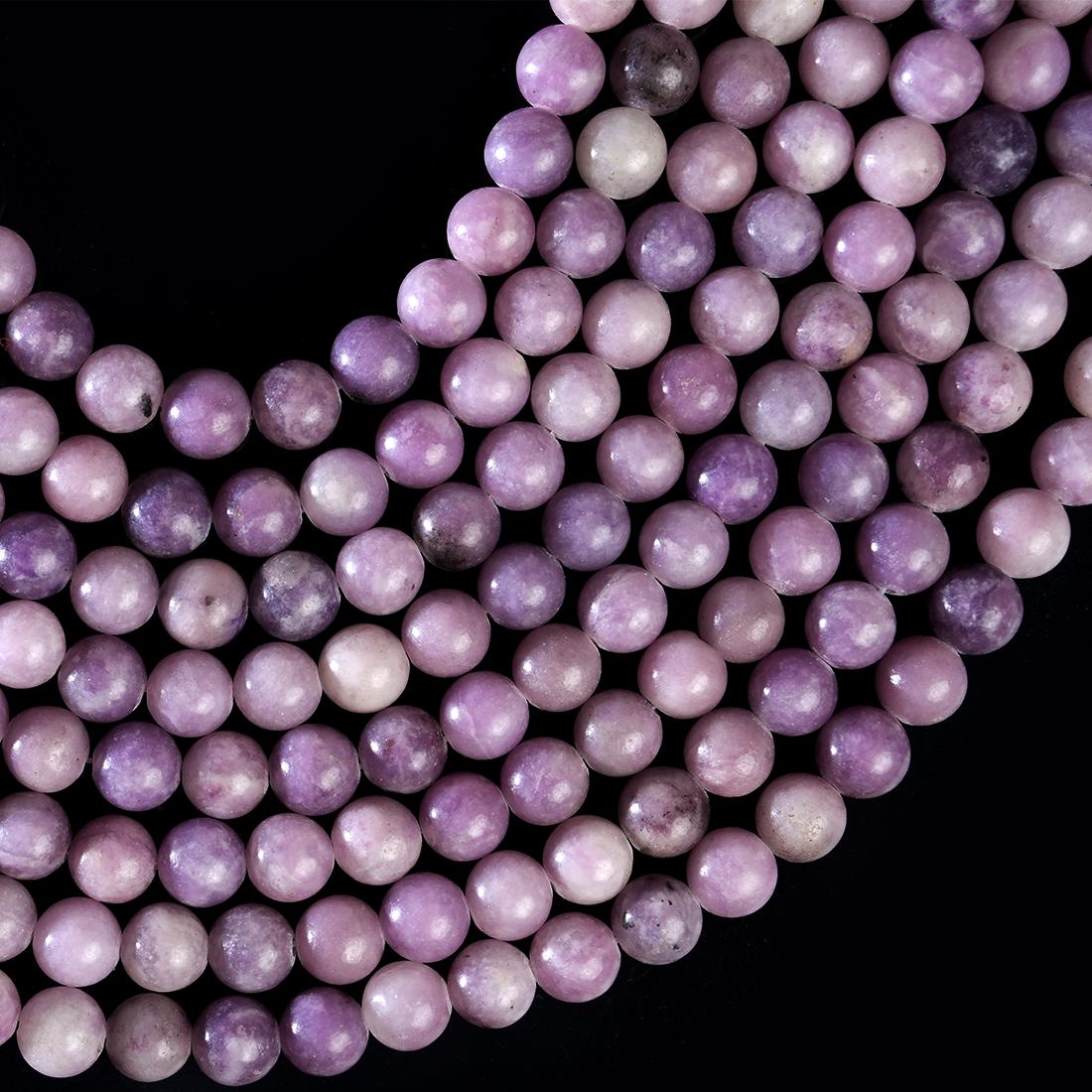 Natural Lepidolite Gemstone Round Smooth Beads String 15.5 Inches Long 4/6/8/10 MM for Jewelry Making and Crafting - AS & JG