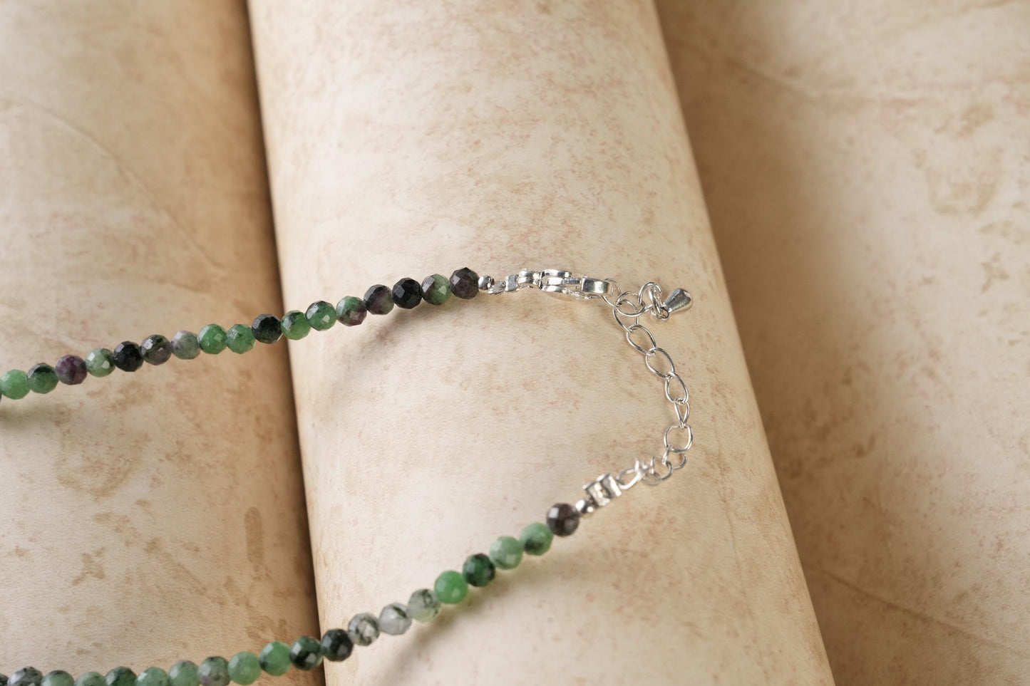 Genuine Ruby Zoisite Beads Necklace / Handcrafted Adjustable Mala Necklace / 3 MM Round Micro Faceted Beaded Necklace Jewelry - AS & JG