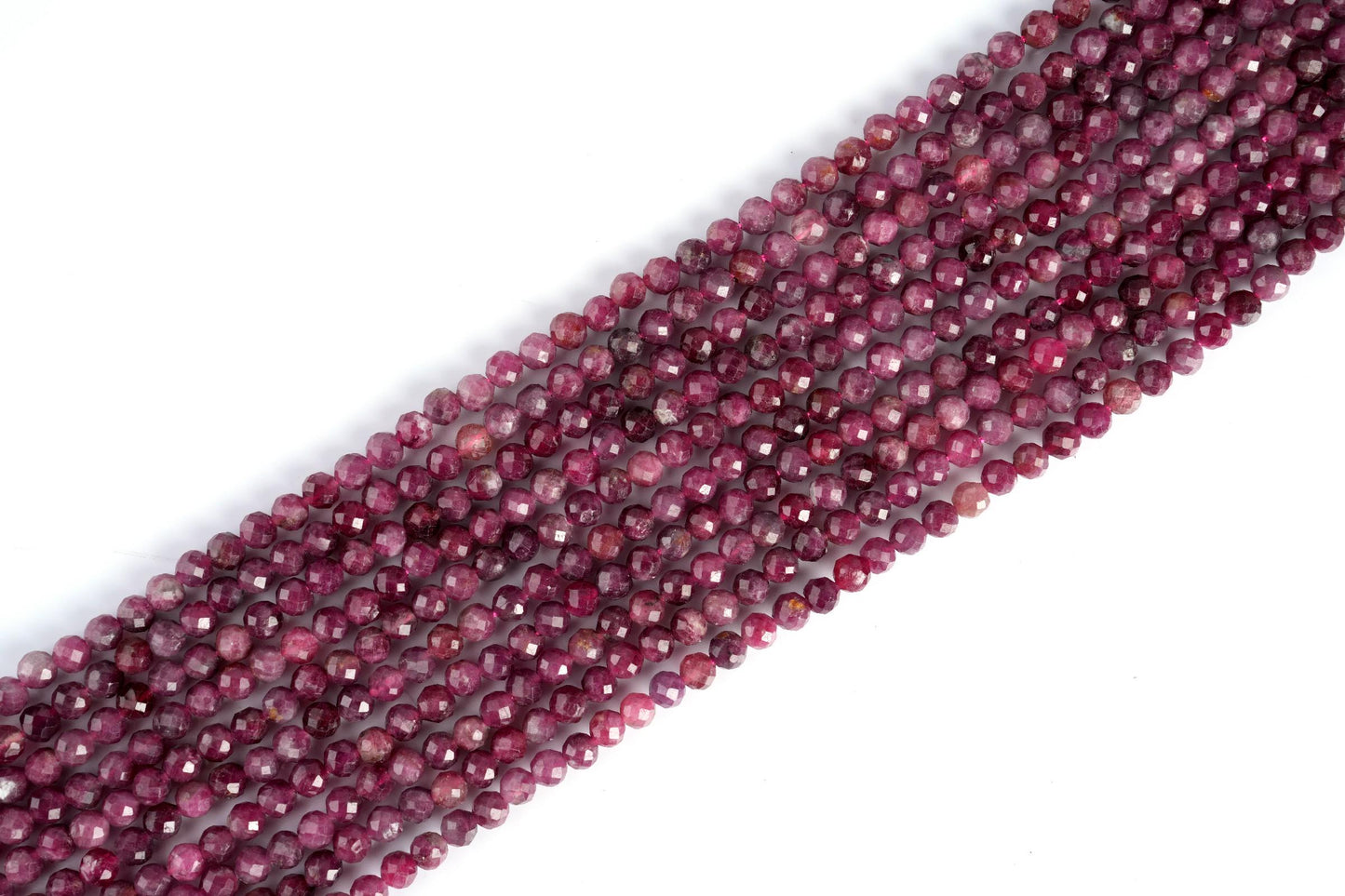 Natural Rubellite Gemstone Round Micro Faceted Beads String 15.5 Inches Long 2/3/4/6 MM for Jewelry Making and Crafting - AS & JG
