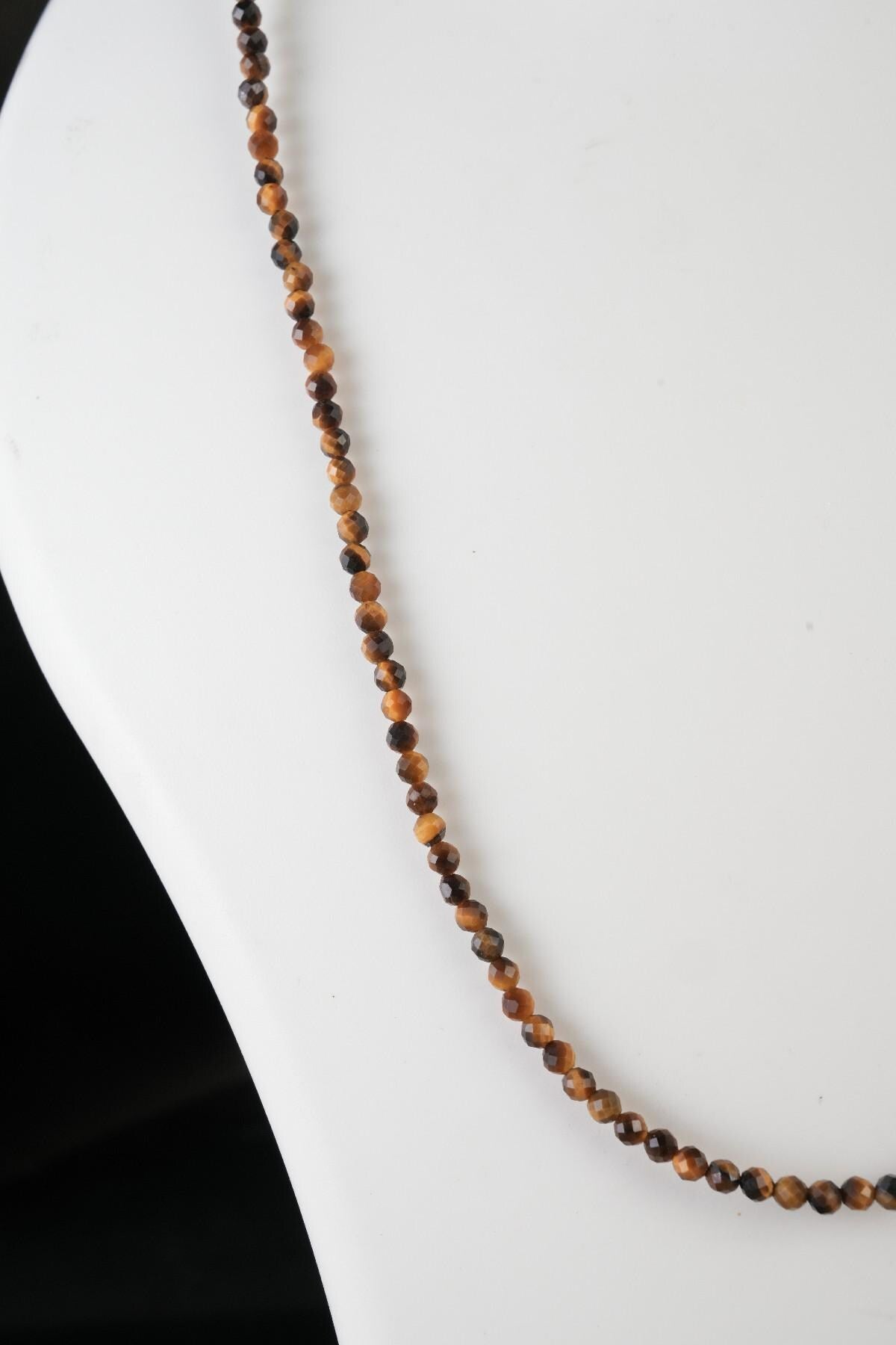 Genuine Tiger's Eye Beads Necklace / Handcrafted Adjustable Mala Necklace / 3 MM Round Micro Faceted Beaded Necklace Jewelry - AS & JG