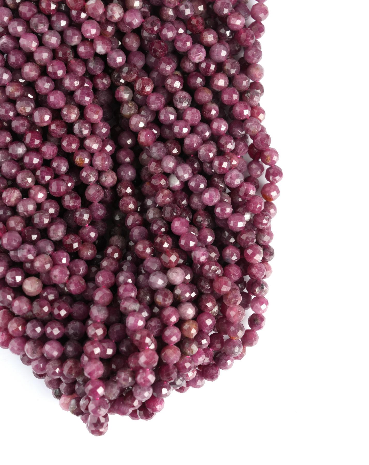 Natural Rubellite Gemstone Round Micro Faceted Beads String 15.5 Inches Long 2/3/4/6 MM for Jewelry Making and Crafting - AS & JG