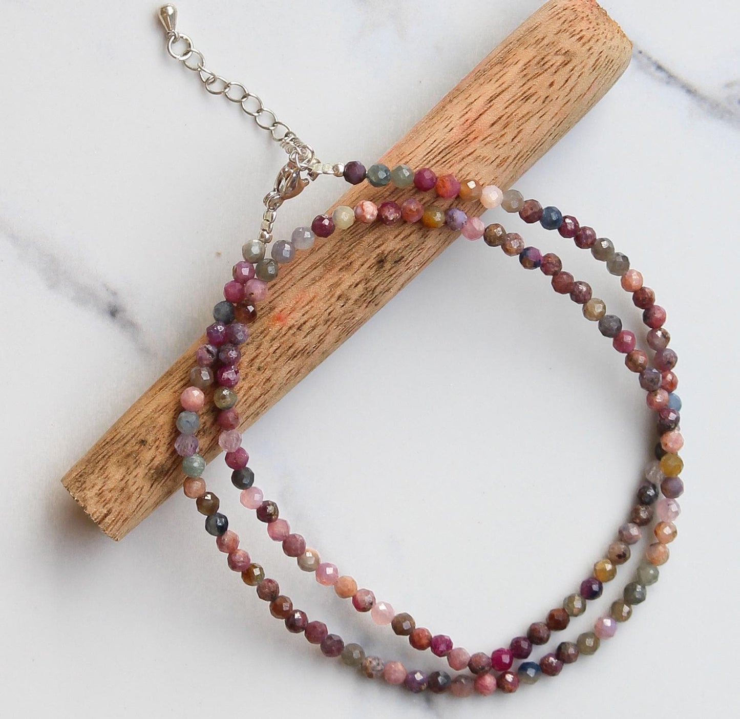 Genuine Ruby Sapphire Beads Necklace / Handcrafted Adjustable Mala Necklace / 3 MM Round Micro Faceted Beaded Necklace Jewelry - AS & JG