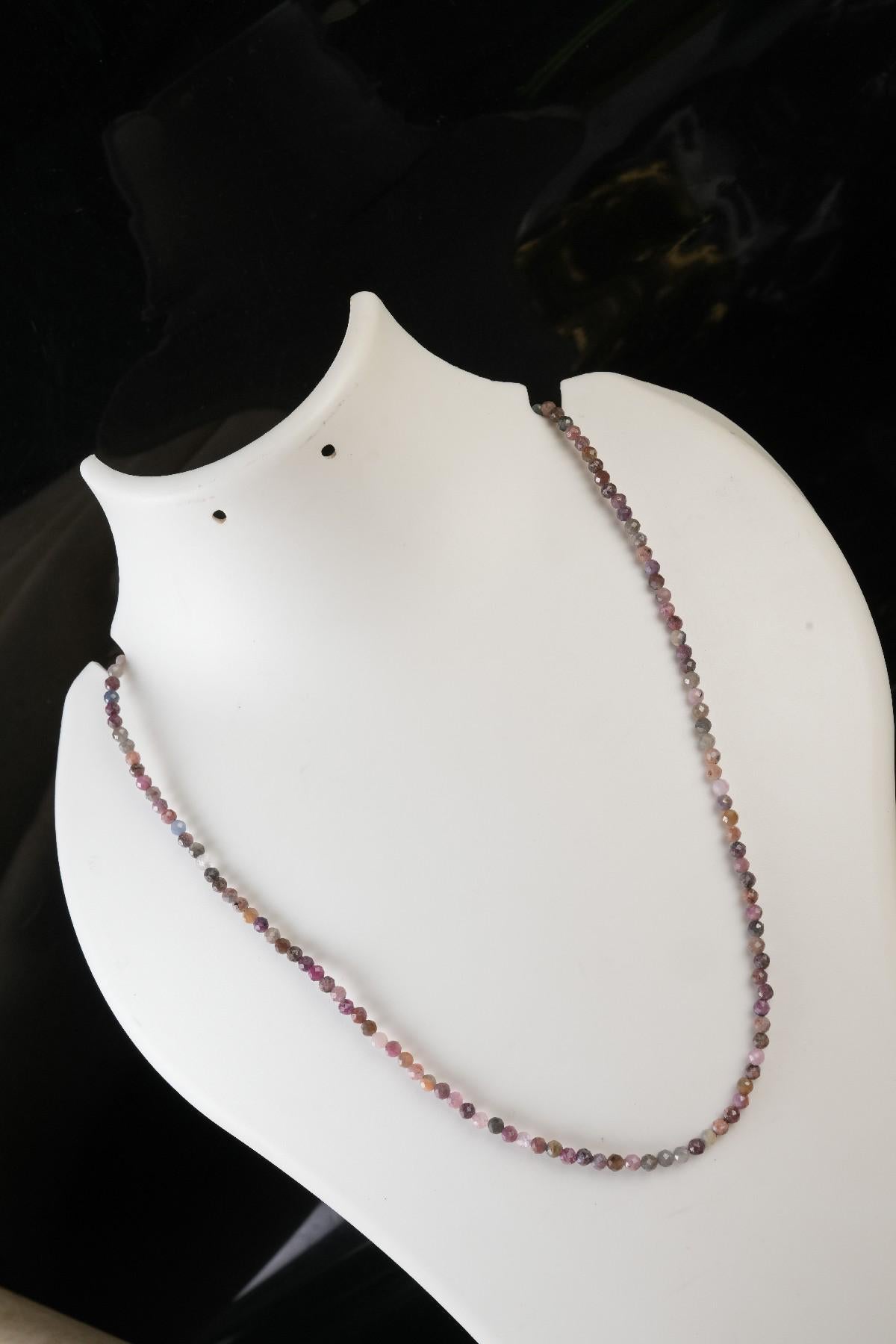 Genuine Ruby Sapphire Beads Necklace / Handcrafted Adjustable Mala Necklace / 3 MM Round Micro Faceted Beaded Necklace Jewelry - AS & JG