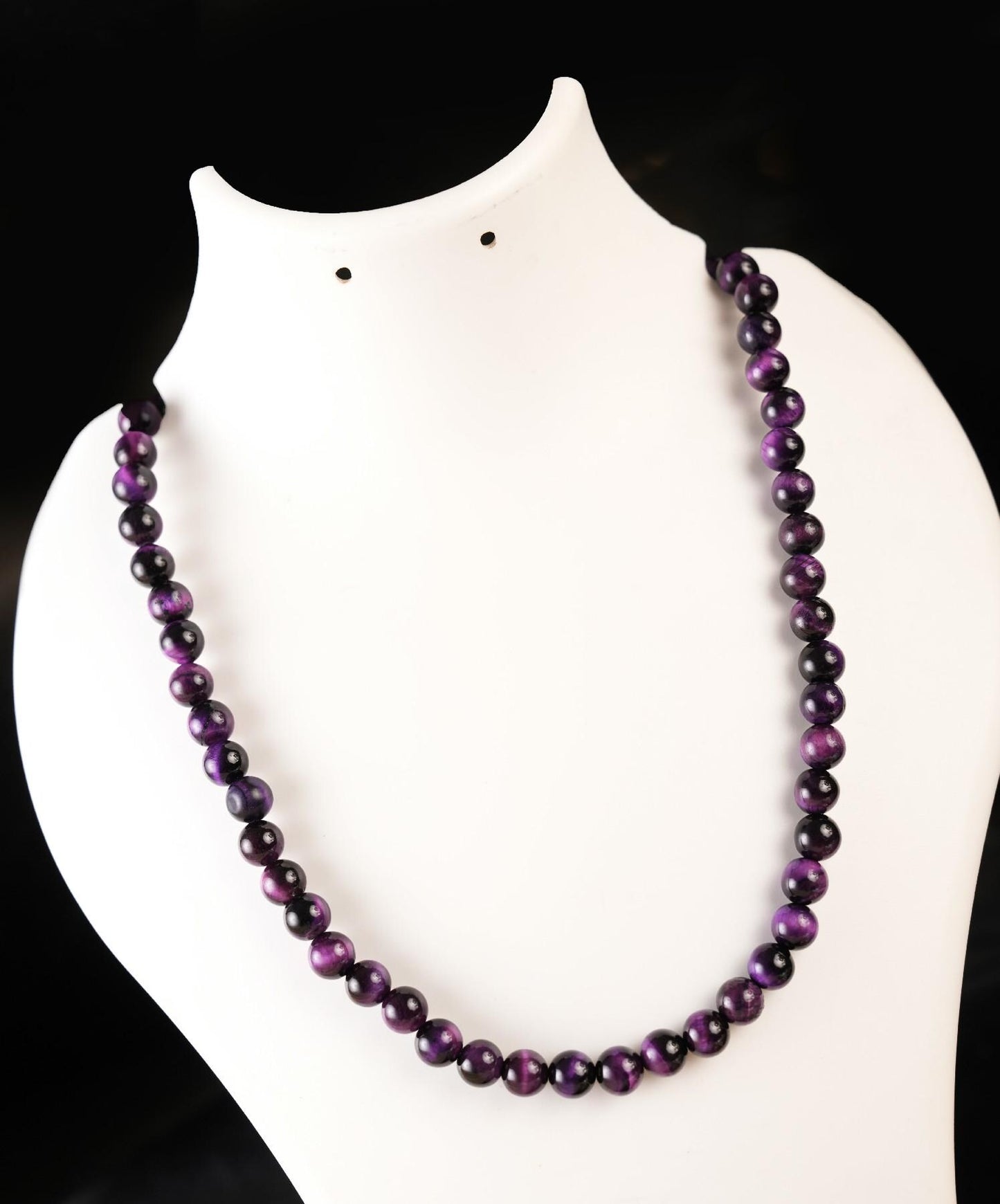 Genuine Purple Tiger's Eye Beads Necklace / Handcrafted Adjustable Mala Necklace / 8 MM Round Smooth Beaded Necklace Jewelry For Her - AS&JG