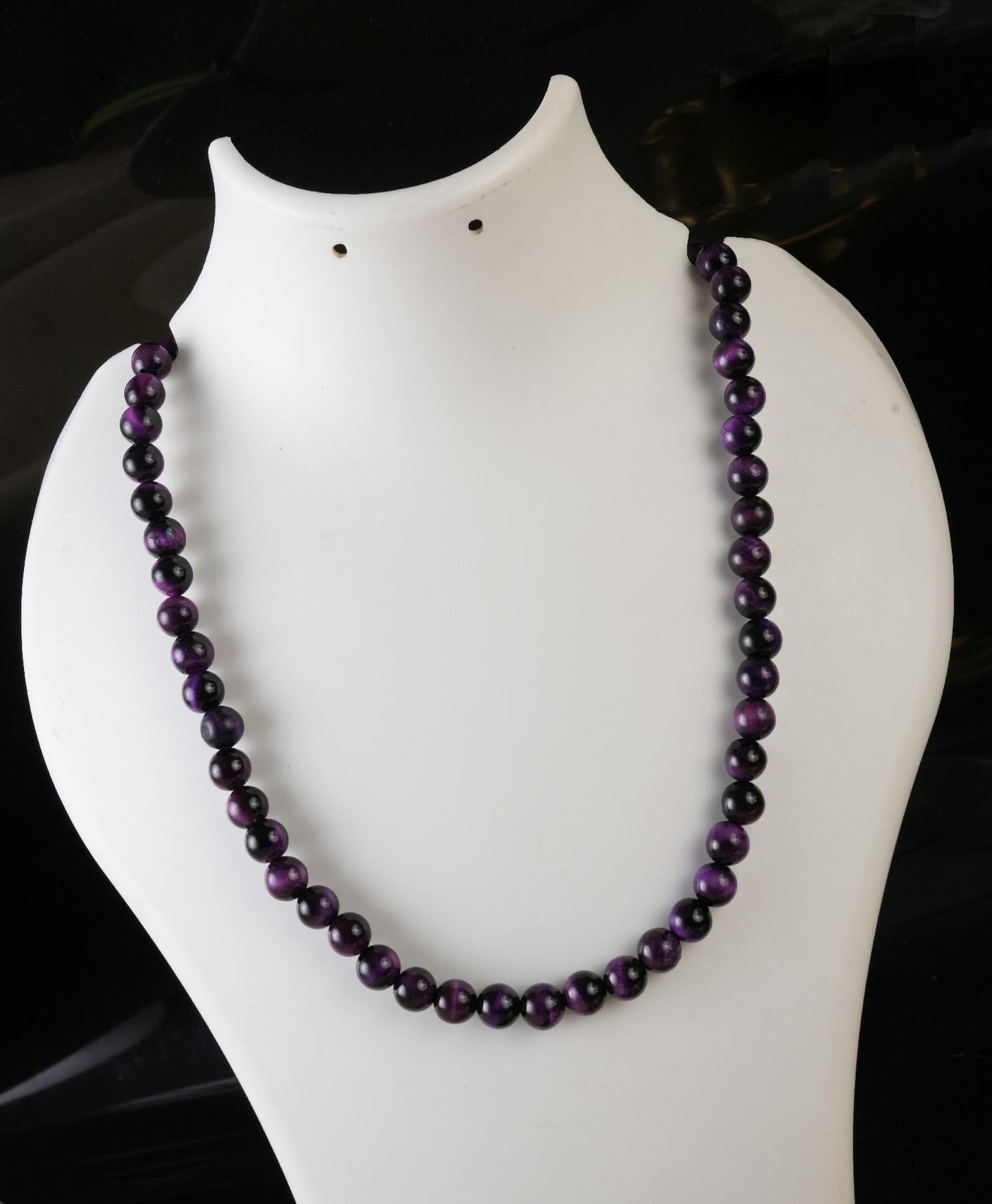 Genuine Purple Tiger's Eye Beads Necklace / Handcrafted Adjustable Mala Necklace / 8 MM Round Smooth Beaded Necklace Jewelry For Her - AS&JG