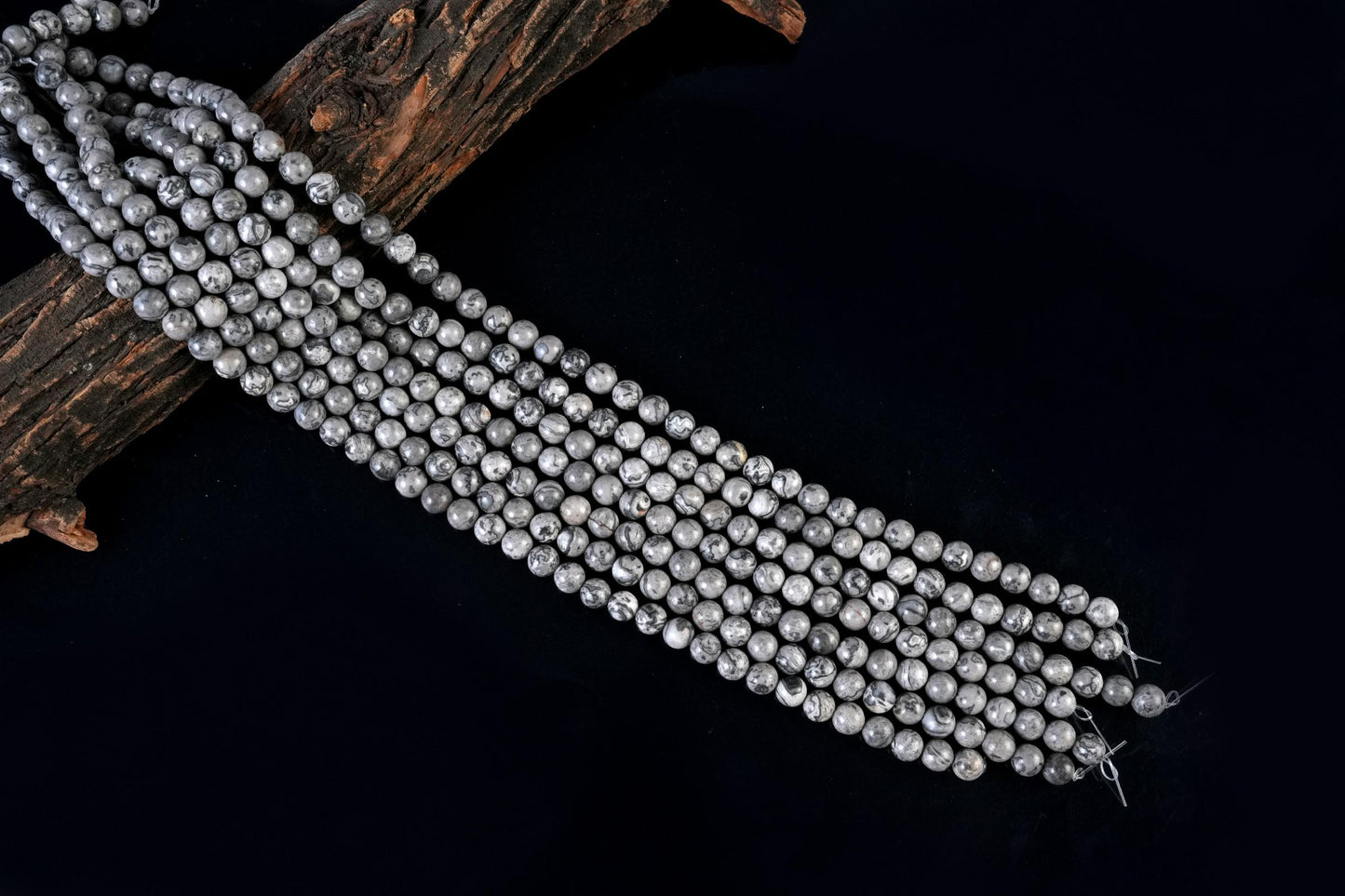 Natural Grey Map Jasper Gemstone Round Smooth Beads String 15.5 Inches Long 4/6/8/10 MM for Jewelry Making and Crafting - AS & JG