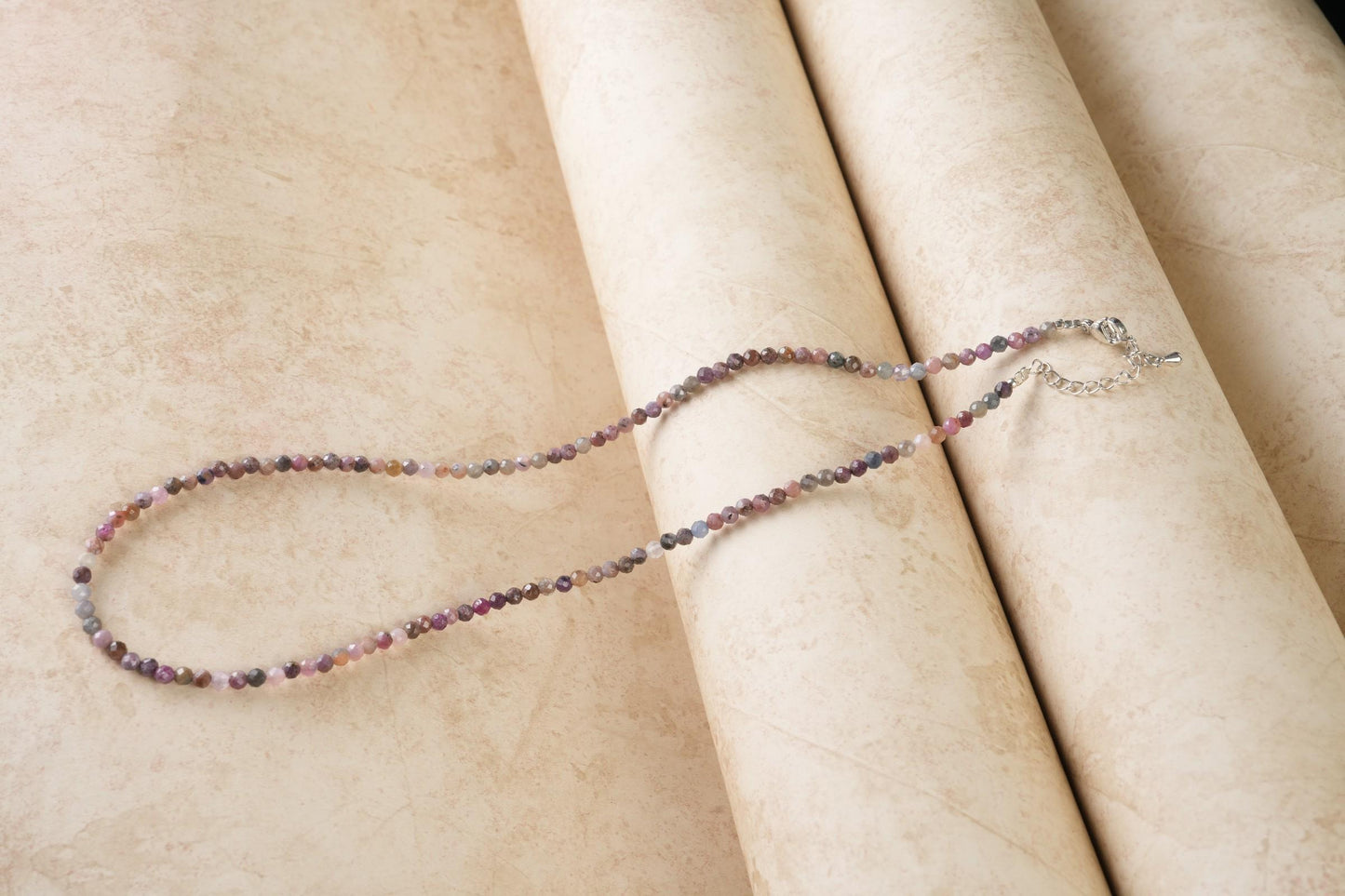 Genuine Ruby Sapphire Beads Necklace / Handcrafted Adjustable Mala Necklace / 3 MM Round Micro Faceted Beaded Necklace Jewelry - AS & JG