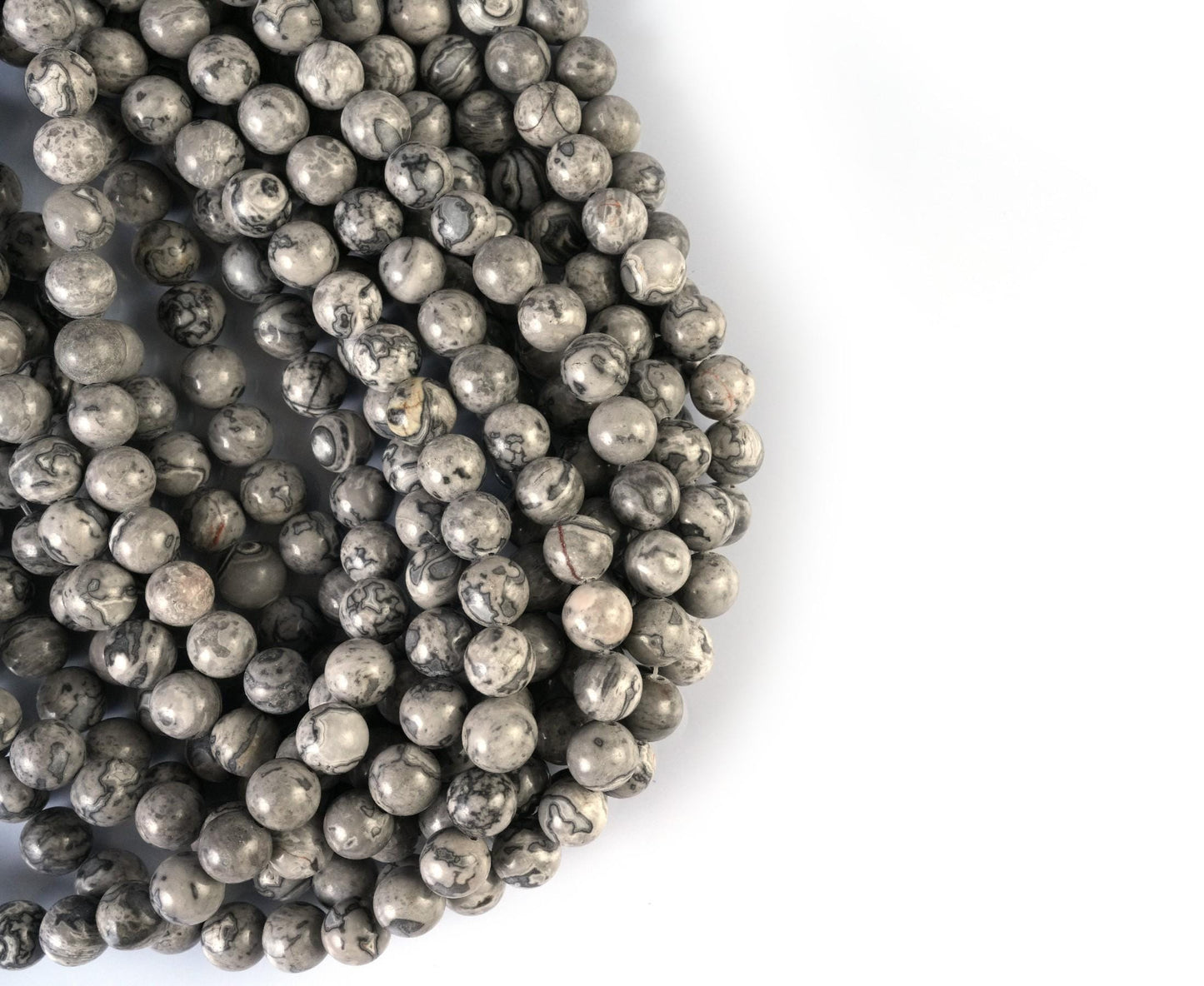 Natural Grey Map Jasper Gemstone Round Smooth Beads String 15.5 Inches Long 4/6/8/10 MM for Jewelry Making and Crafting - AS & JG