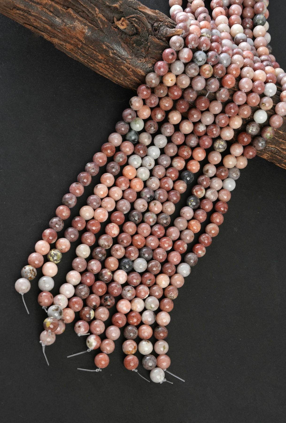 Natural Cherry Flower Jasper Gemstone Round Smooth Beads String 15.5 Inches Long 4/6/8/10 MM for Jewelry Making and Crafting - AS & JG