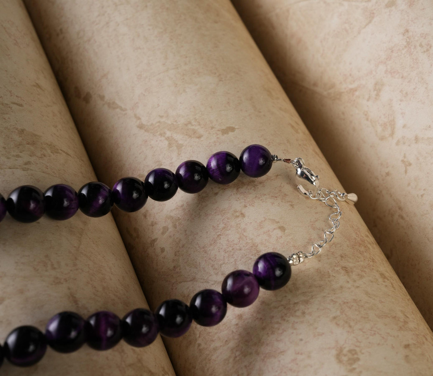 Genuine Purple Tiger's Eye Beads Necklace / Handcrafted Adjustable Mala Necklace / 8 MM Round Smooth Beaded Necklace Jewelry For Her - AS&JG