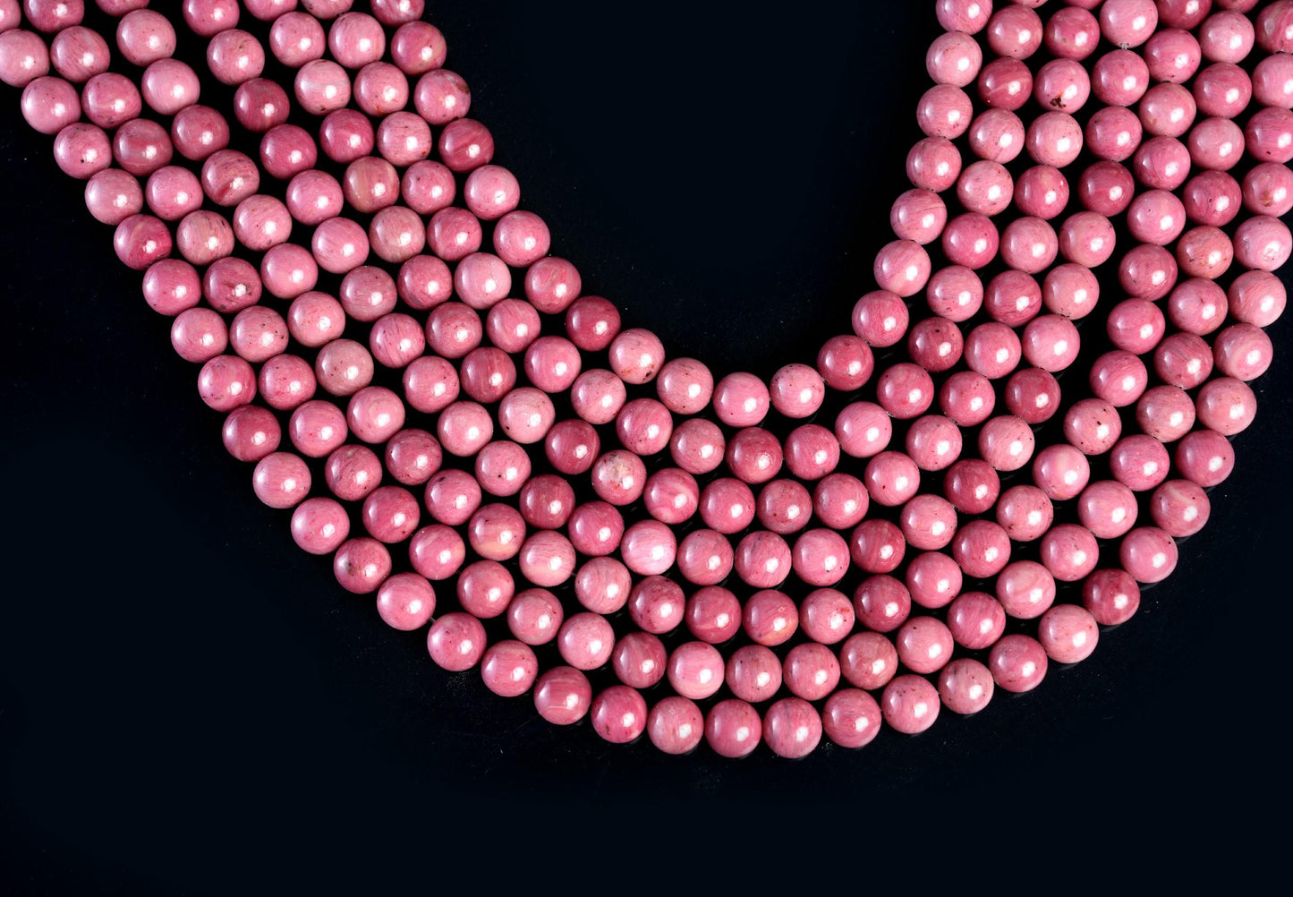 Natural Rhodonite B Gemstone Round Smooth Beads String 15.5 Inches Long 4/6/8/10 MM for Jewelry Making and Crafting - AS & JG