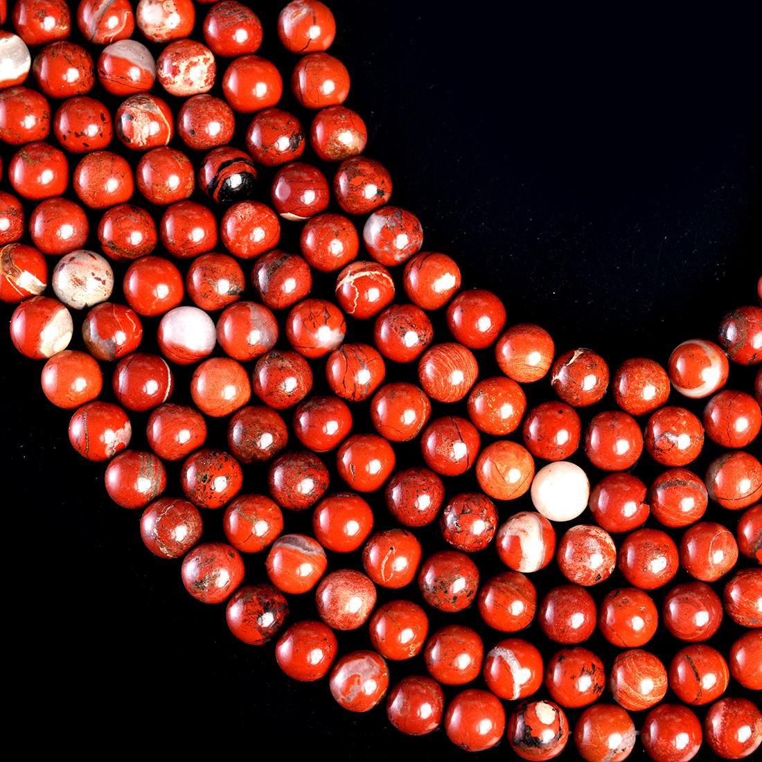 Natural Red Jasper Gemstone Round Smooth Beads String 15.5 Inches Long 4/6/8/10 MM for Jewelry Making and Crafting - AS & JG