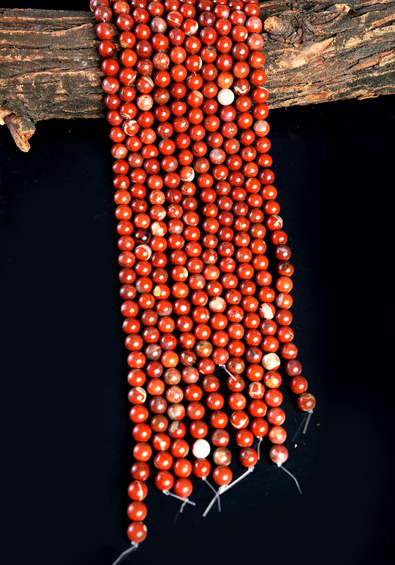 Natural Red Jasper Gemstone Round Smooth Beads String 15.5 Inches Long 4/6/8/10 MM for Jewelry Making and Crafting - AS & JG