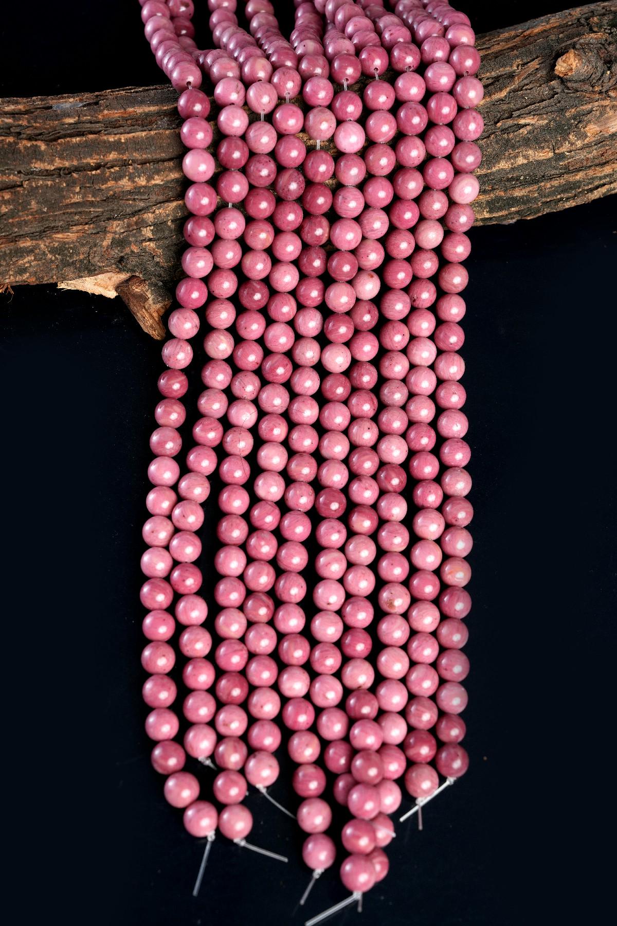 Natural Rhodonite B Gemstone Round Smooth Beads String 15.5 Inches Long 4/6/8/10 MM for Jewelry Making and Crafting - AS & JG