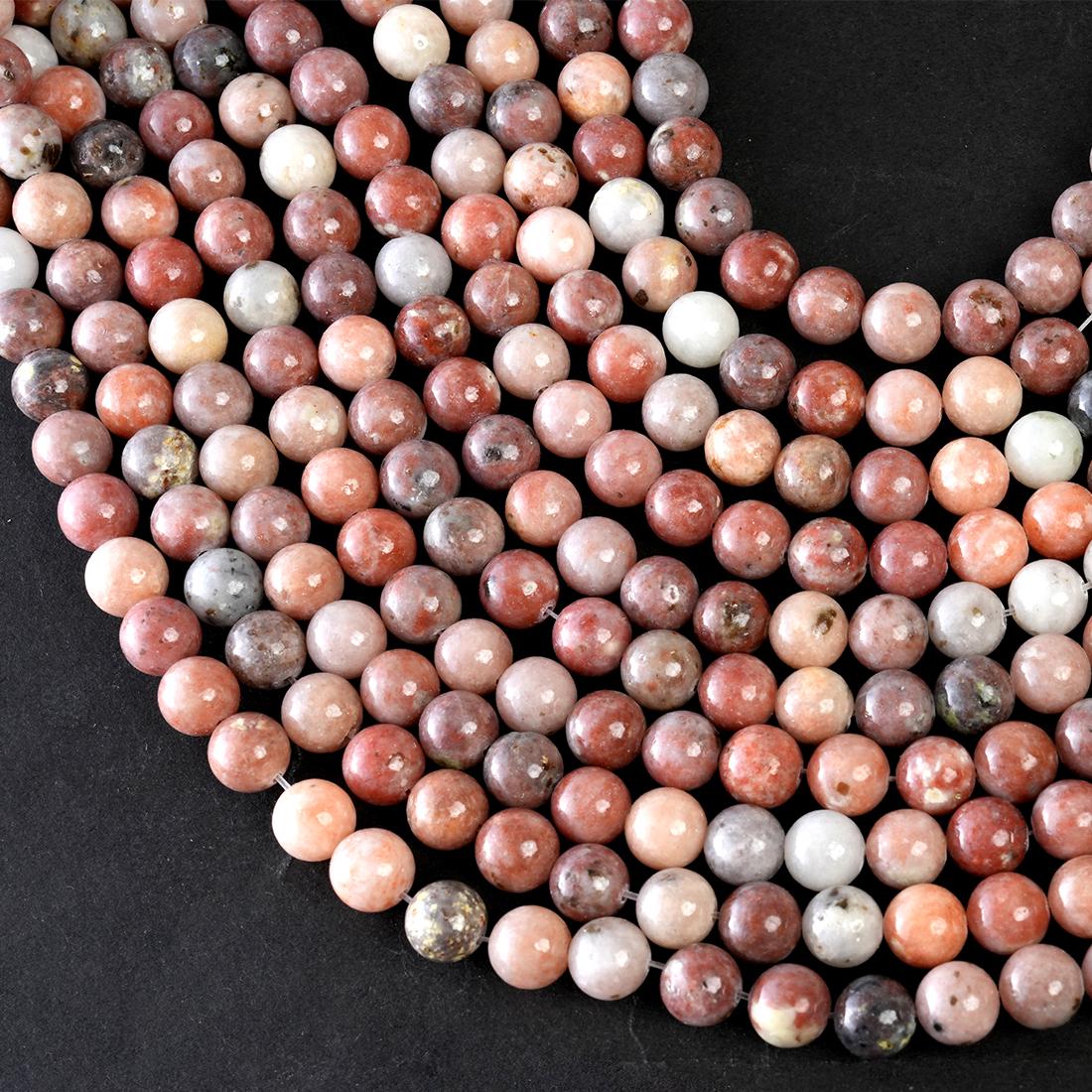 Natural Cherry Flower Jasper Gemstone Round Smooth Beads String 15.5 Inches Long 4/6/8/10 MM for Jewelry Making and Crafting - AS & JG