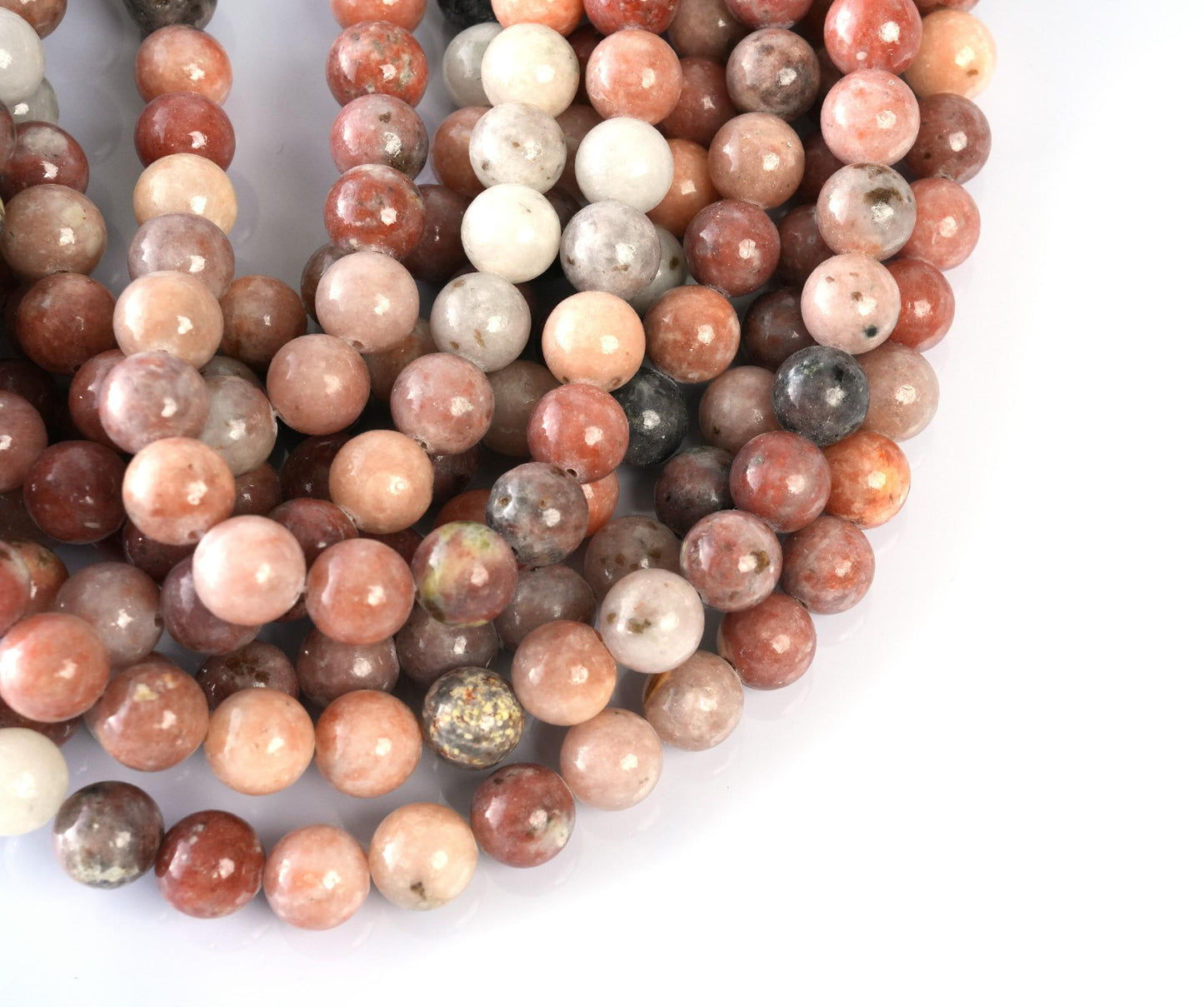 Natural Cherry Flower Jasper Gemstone Round Smooth Beads String 15.5 Inches Long 4/6/8/10 MM for Jewelry Making and Crafting - AS & JG