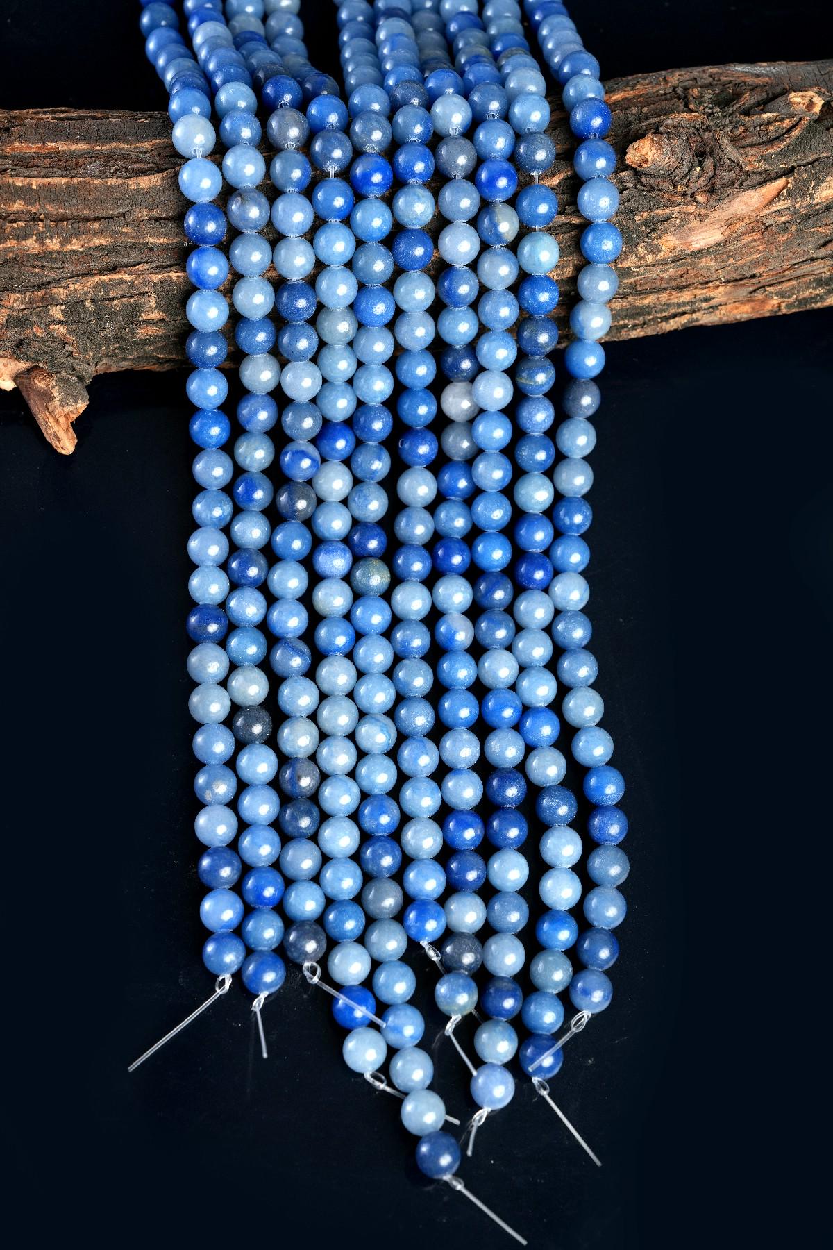 Natural Blue Aventurine Gemstone Round Smooth Beads String 15.5 Inches Long 4/6/8/10 MM for Jewelry Making and Crafting - AS & JG