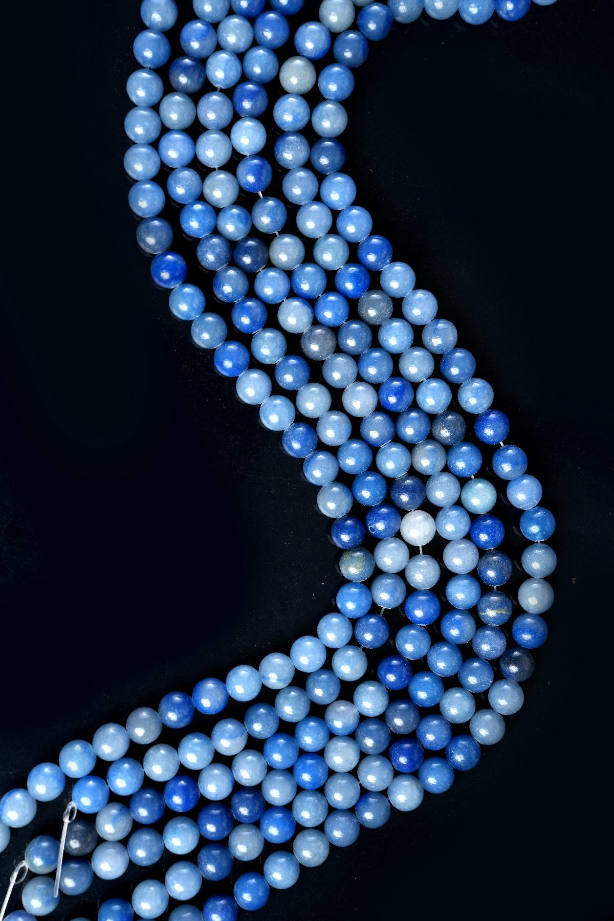 Natural Blue Aventurine Gemstone Round Smooth Beads String 15.5 Inches Long 4/6/8/10 MM for Jewelry Making and Crafting - AS & JG