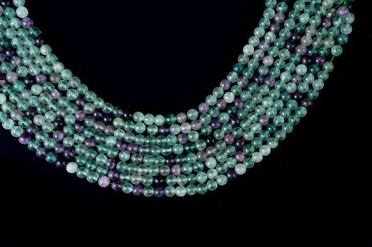 Natural Multi Fluorite Gemstone Round Smooth Beads String 15.5 Inches Long 4/6/8/10 MM for Jewelry Making and Crafting - AS & JG