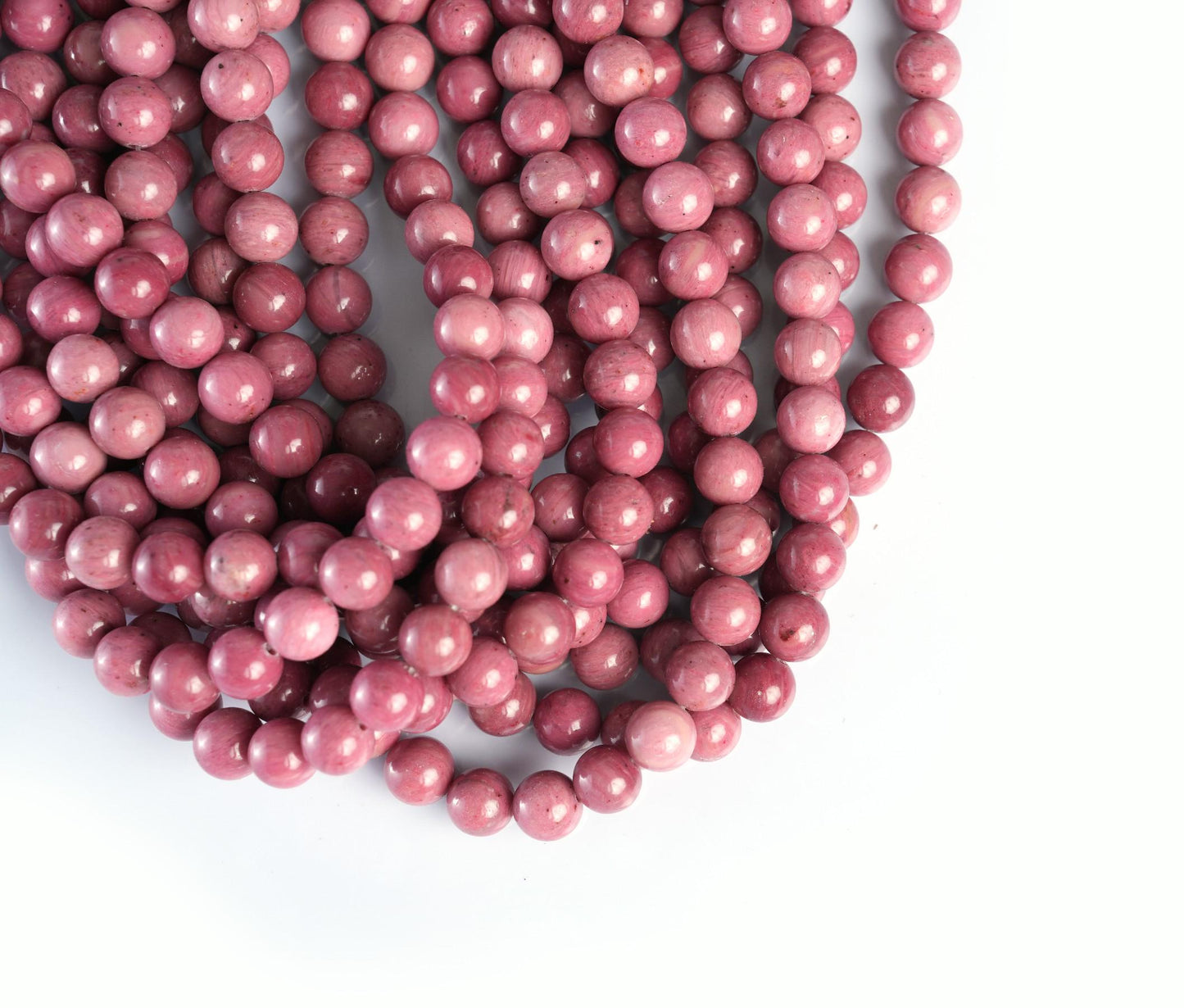 Natural Rhodonite B Gemstone Round Smooth Beads String 15.5 Inches Long 4/6/8/10 MM for Jewelry Making and Crafting - AS & JG
