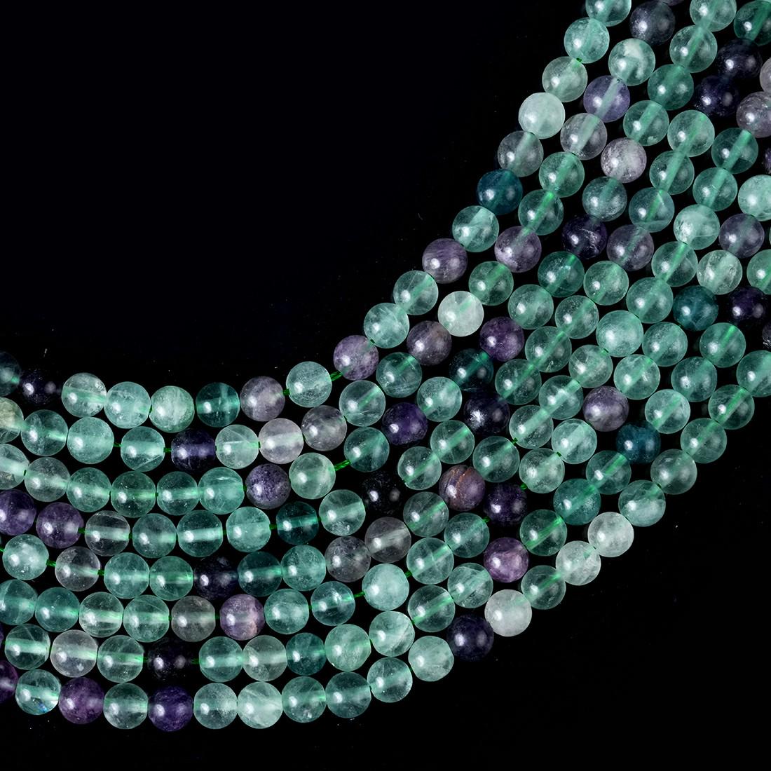 Natural Multi Fluorite Gemstone Round Smooth Beads String 15.5 Inches Long 4/6/8/10 MM for Jewelry Making and Crafting - AS & JG